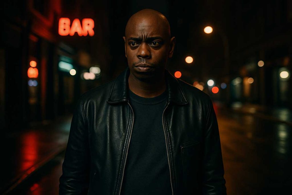 Dave Chappelle walking alone on a dimly lit New York street in 2005