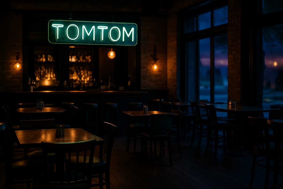 The empty TomTom bar at twilight
